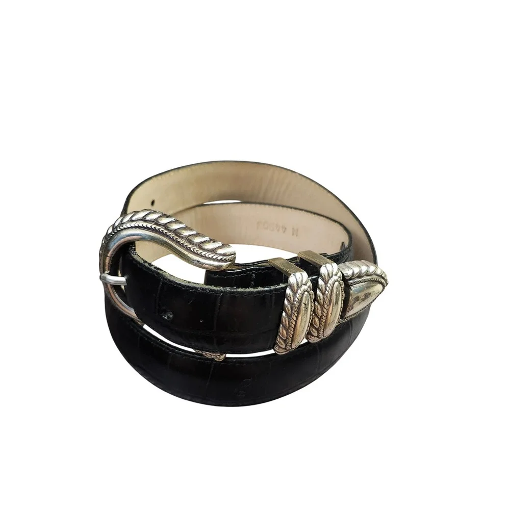 Brighton Black Crocodile Embossed Leather Western Buckle Belt Medium‎ 44903